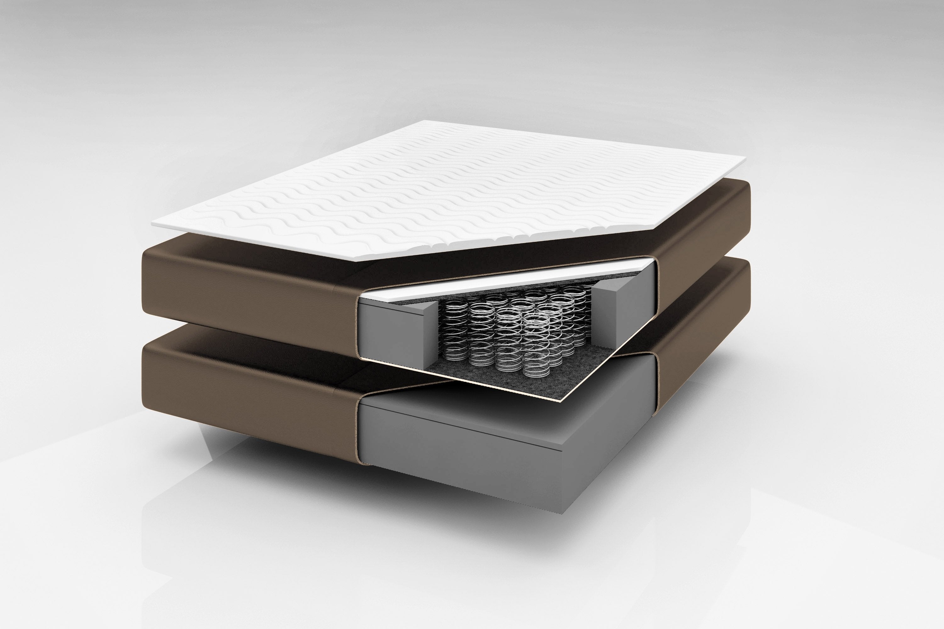 Luxuriöses Boxspringbett 'Rêve' mit LED-Beleuchtung, Matratze und Topper