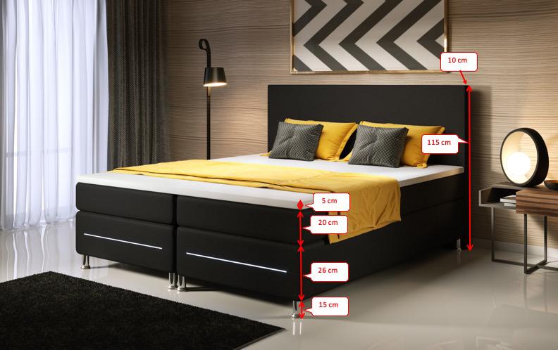 Luxuriöses Boxspringbett 'Rêve' mit LED-Beleuchtung, Matratze und Topper