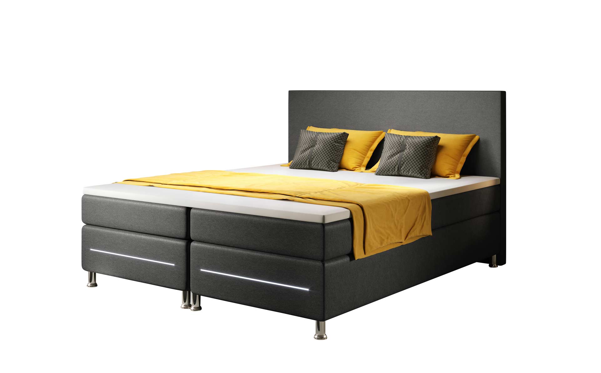 Luxuriöses Boxspringbett 'Rêve' mit LED-Beleuchtung, Matratze und Topper