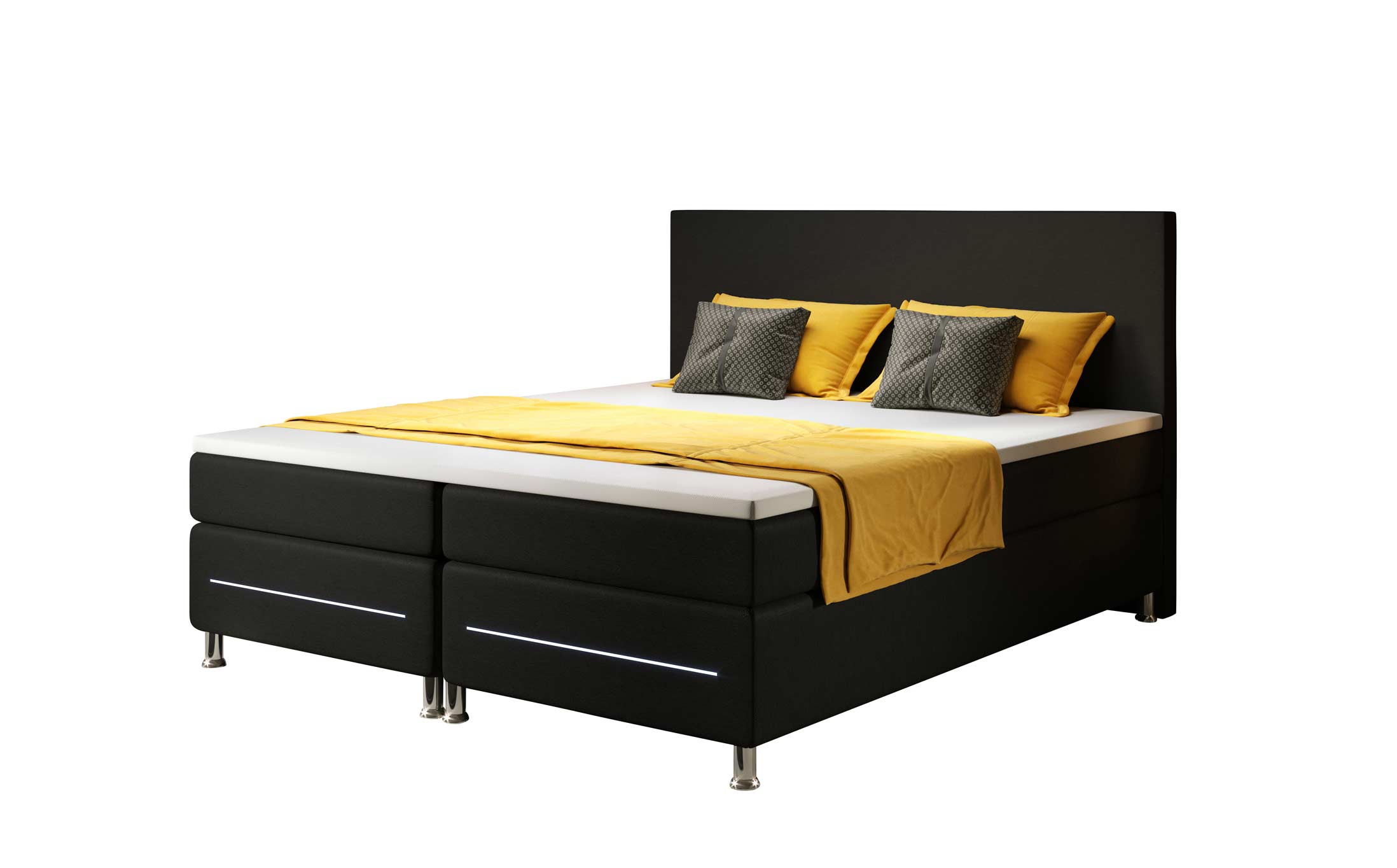 Luxuriöses Boxspringbett 'Rêve' mit LED-Beleuchtung, Matratze und Topper