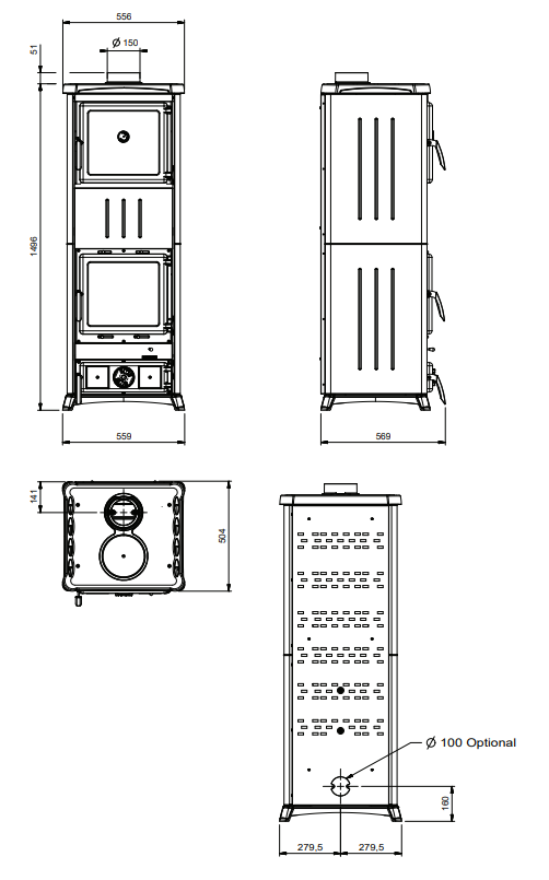 La Nordica Nova Forno Steel Holzofen mit Backofen 12kW für 33cm Holzscheite