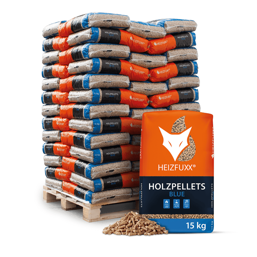 Heizfuxx® Blue Holzpellets: ENplus A1 zertifiziert, Weichholz, hoher Heizwert, umweltfreundlich, 65x15kg Palette