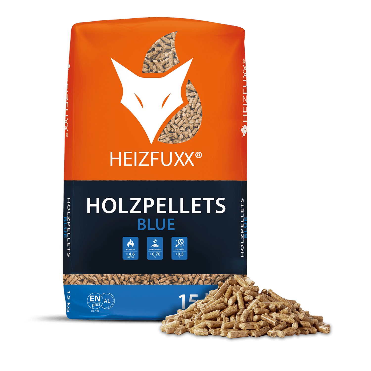Heizfuxx® Blue Holzpellets: ENplus A1 zertifiziert, Weichholz, hoher Heizwert, umweltfreundlich, 65x15kg Palette