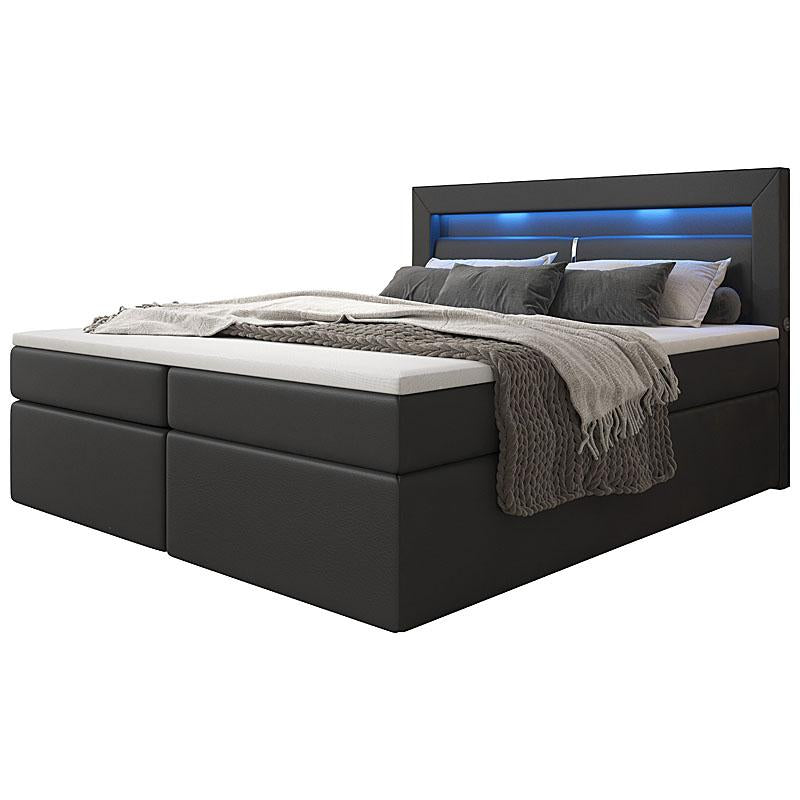 Luxuriöses Repos Boxspringbett mit LED Beleuchtung, USB-Anschlüssen & Komfort-Matratze