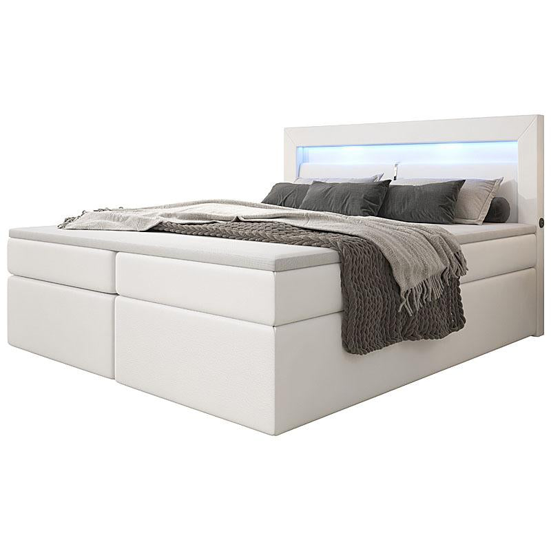Luxuriöses Repos Boxspringbett mit LED Beleuchtung, USB-Anschlüssen & Komfort-Matratze