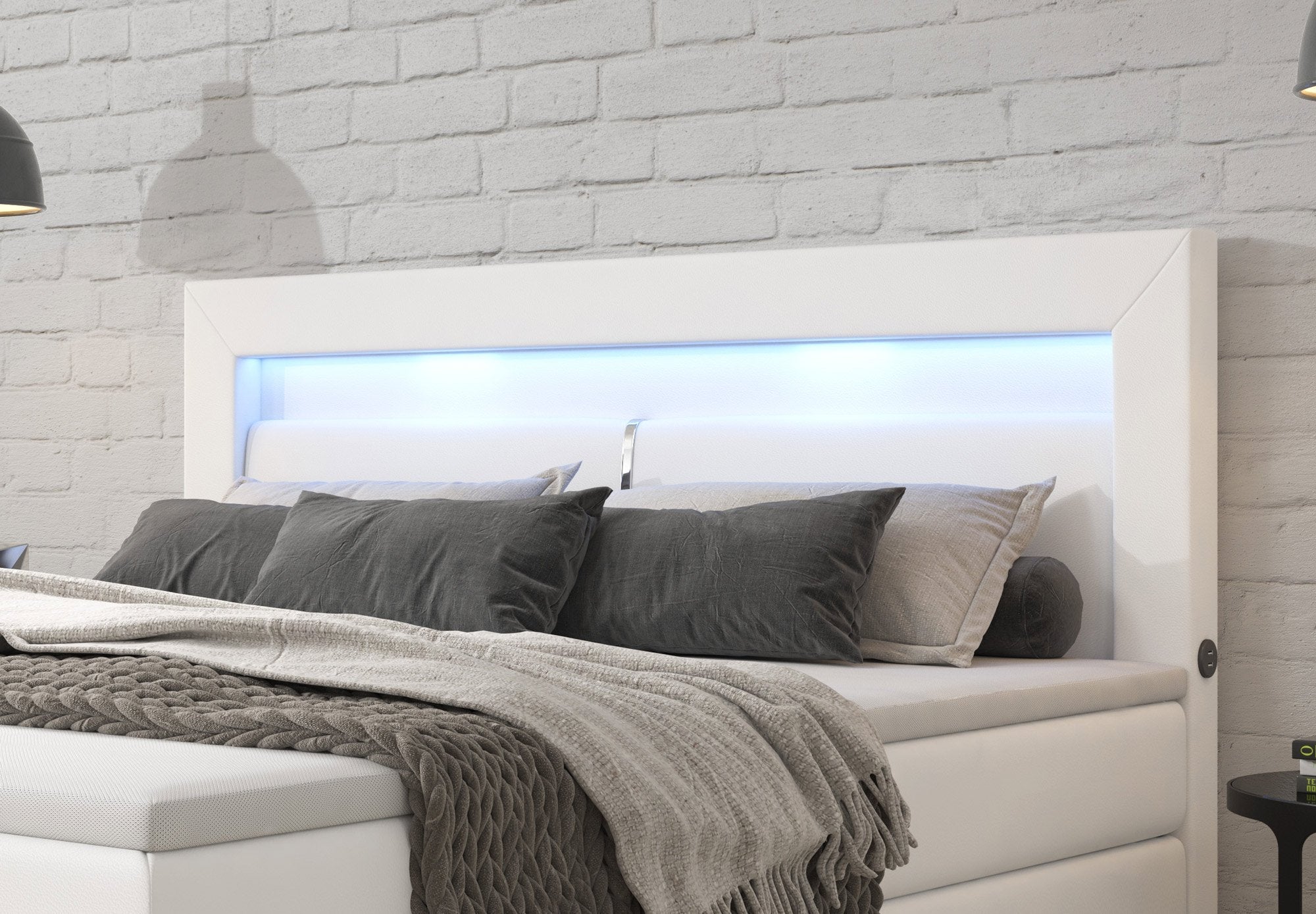 Luxuriöses Repos Boxspringbett mit LED Beleuchtung, USB-Anschlüssen & Komfort-Matratze