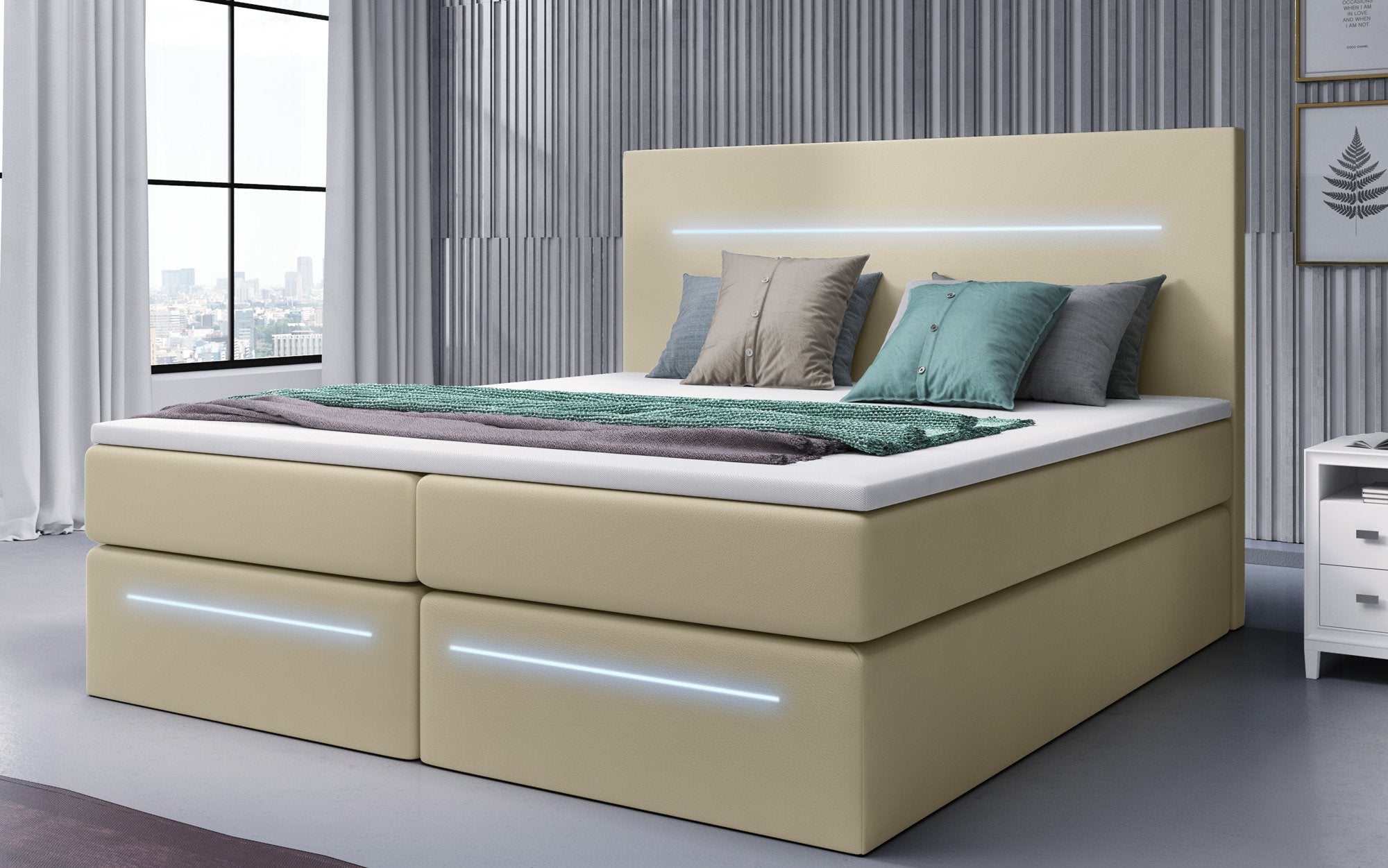 Luxuriöses Boxspringbett Séjour mit LED-Beleuchtung & Stauraum – Ultimativer Schlafkomfort