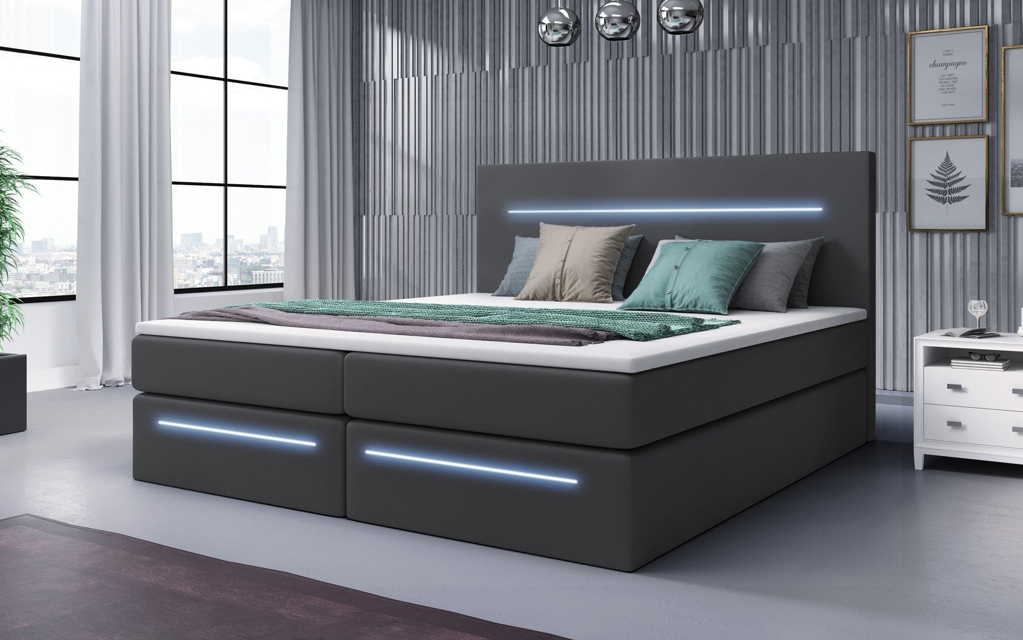Luxuriöses Boxspringbett Séjour mit LED-Beleuchtung & Stauraum – Ultimativer Schlafkomfort