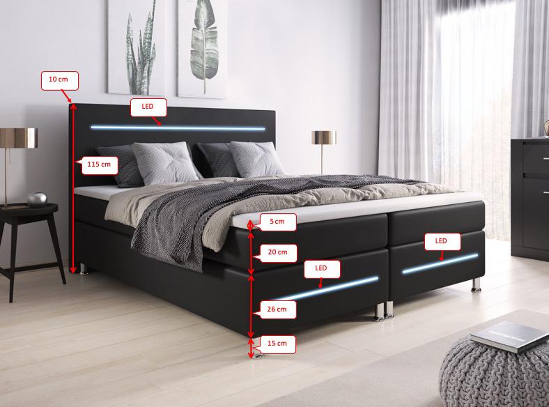Séjour Boxspringbett mit LED-Beleuchtung, Kunstleder, Komfort, Taschenfederkernmatratze