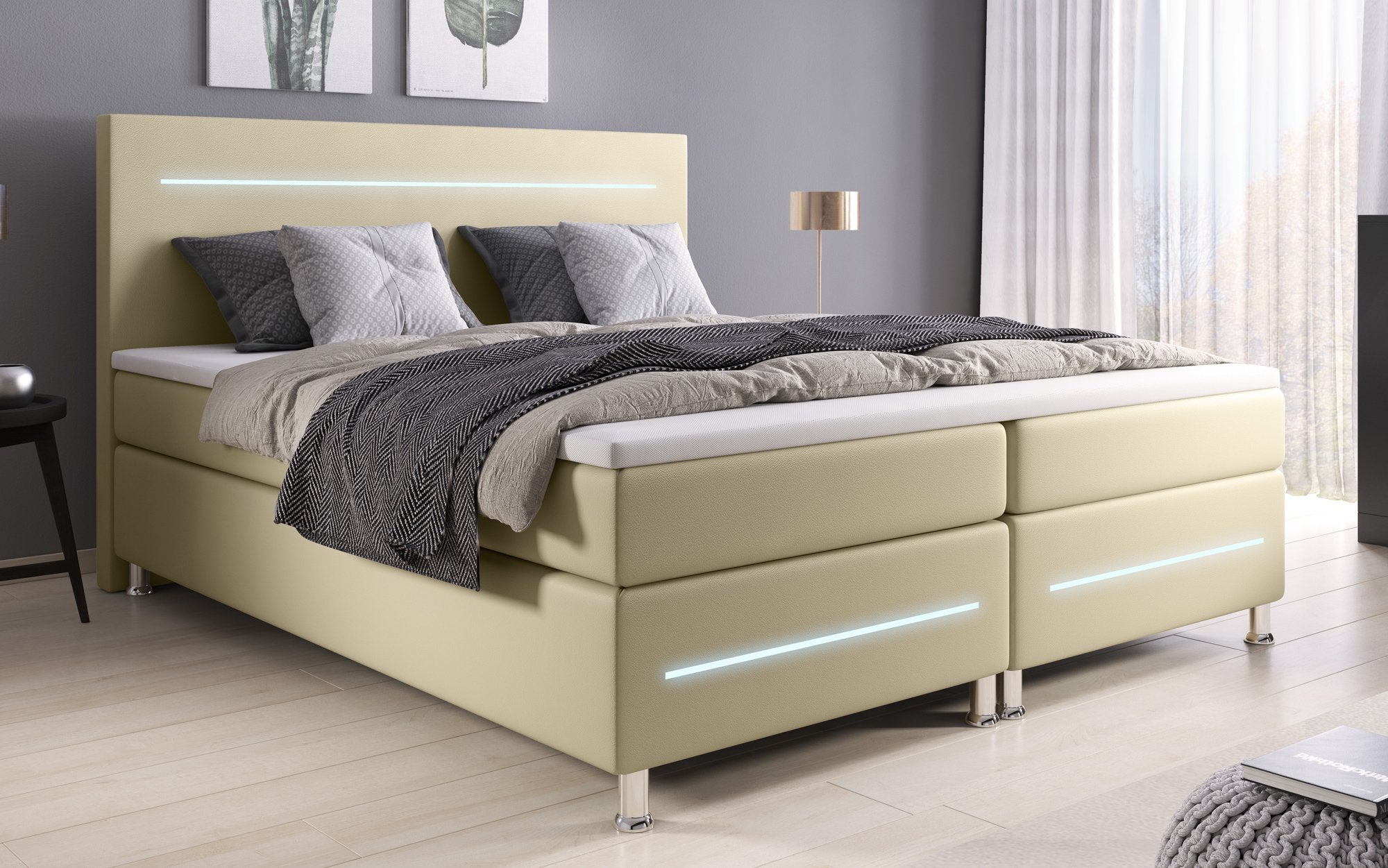 Séjour Boxspringbett mit LED-Beleuchtung, Kunstleder, Komfort, Taschenfederkernmatratze