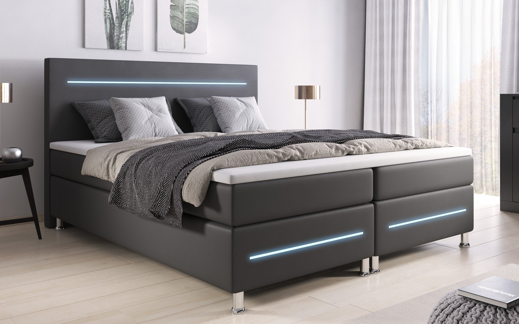 Séjour Boxspringbett mit LED-Beleuchtung, Kunstleder, Komfort, Taschenfederkernmatratze