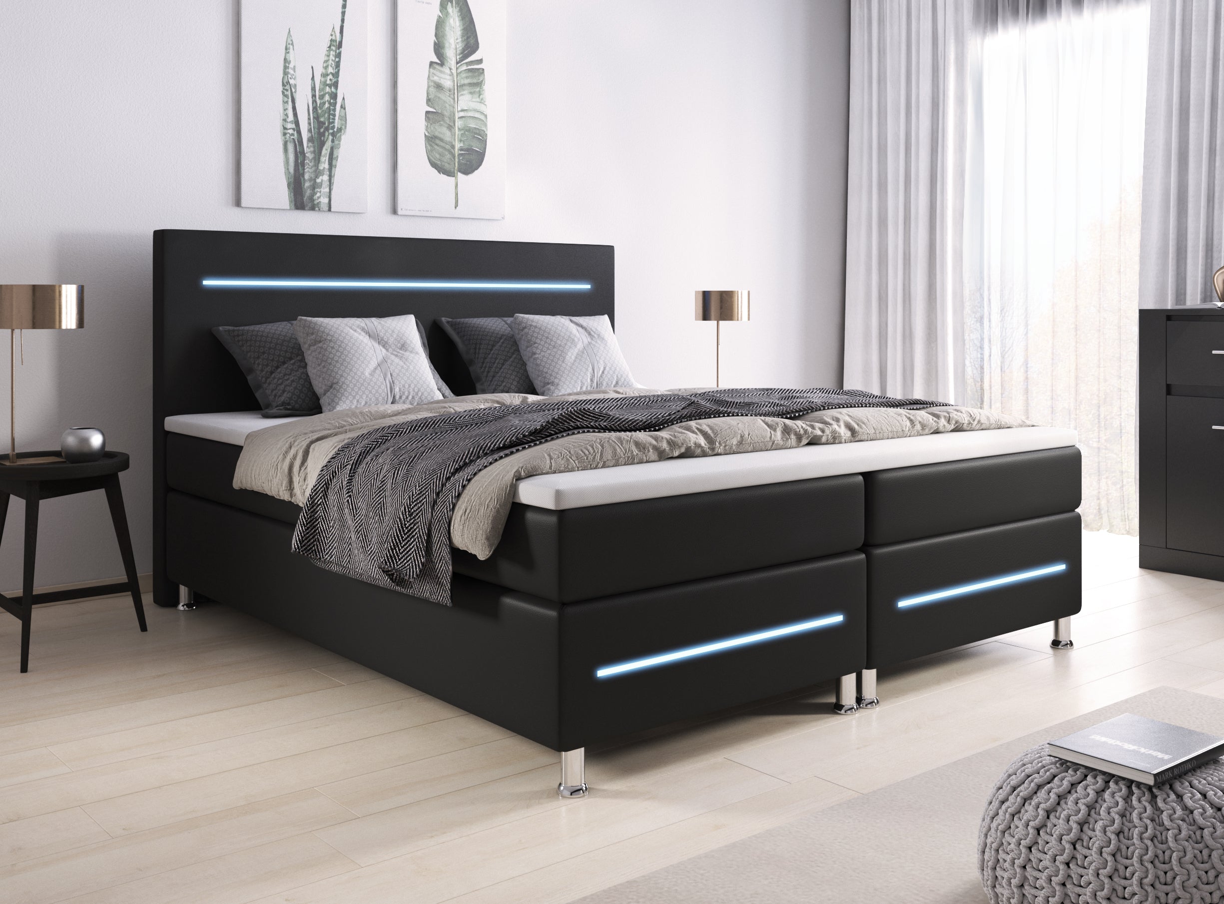 Séjour Boxspringbett mit LED-Beleuchtung, Kunstleder, Komfort, Taschenfederkernmatratze
