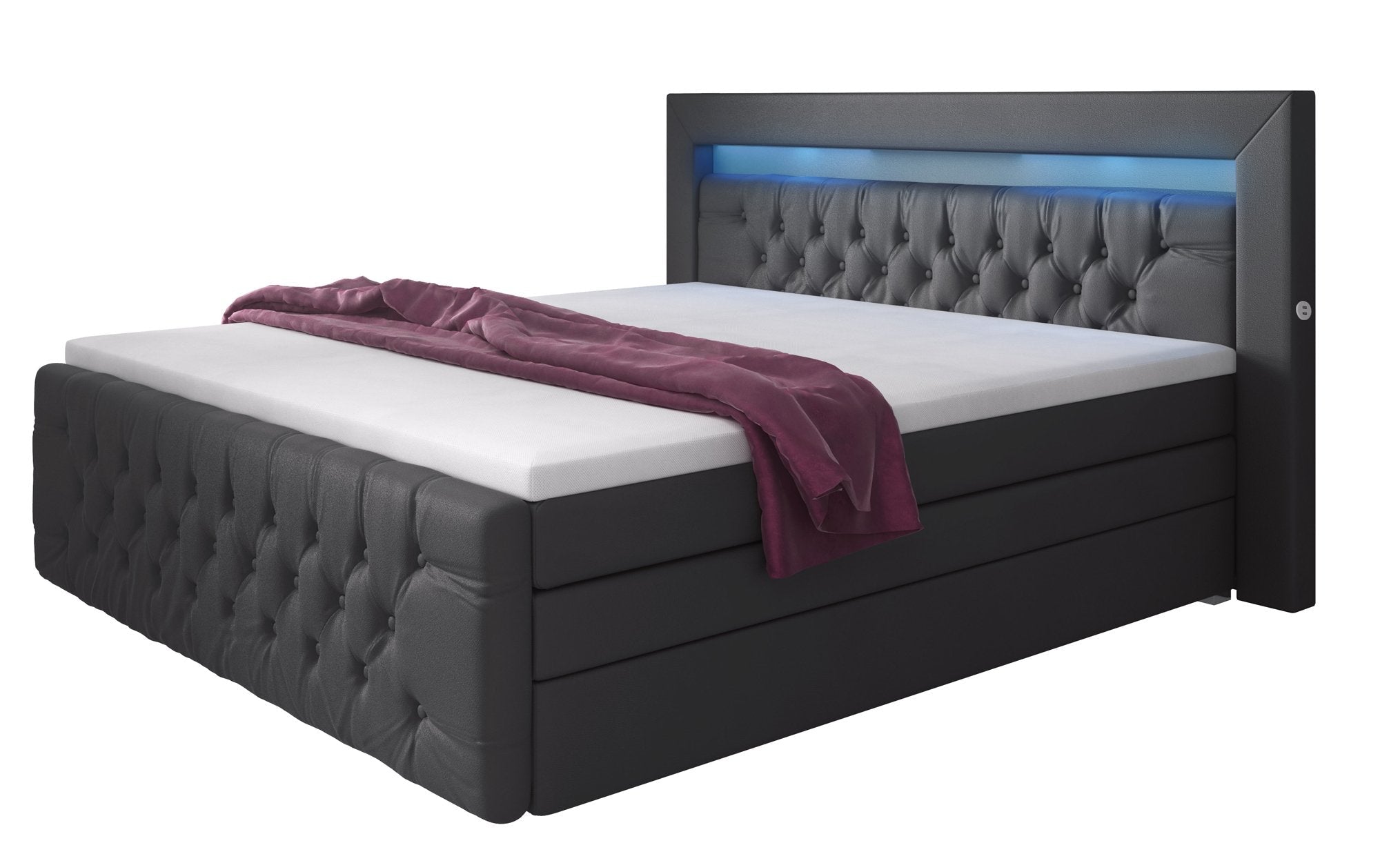 Luxuriöses Boxspringbett Sonno: LED, USB, Stauraum – Ultimativer Schlafkomfort