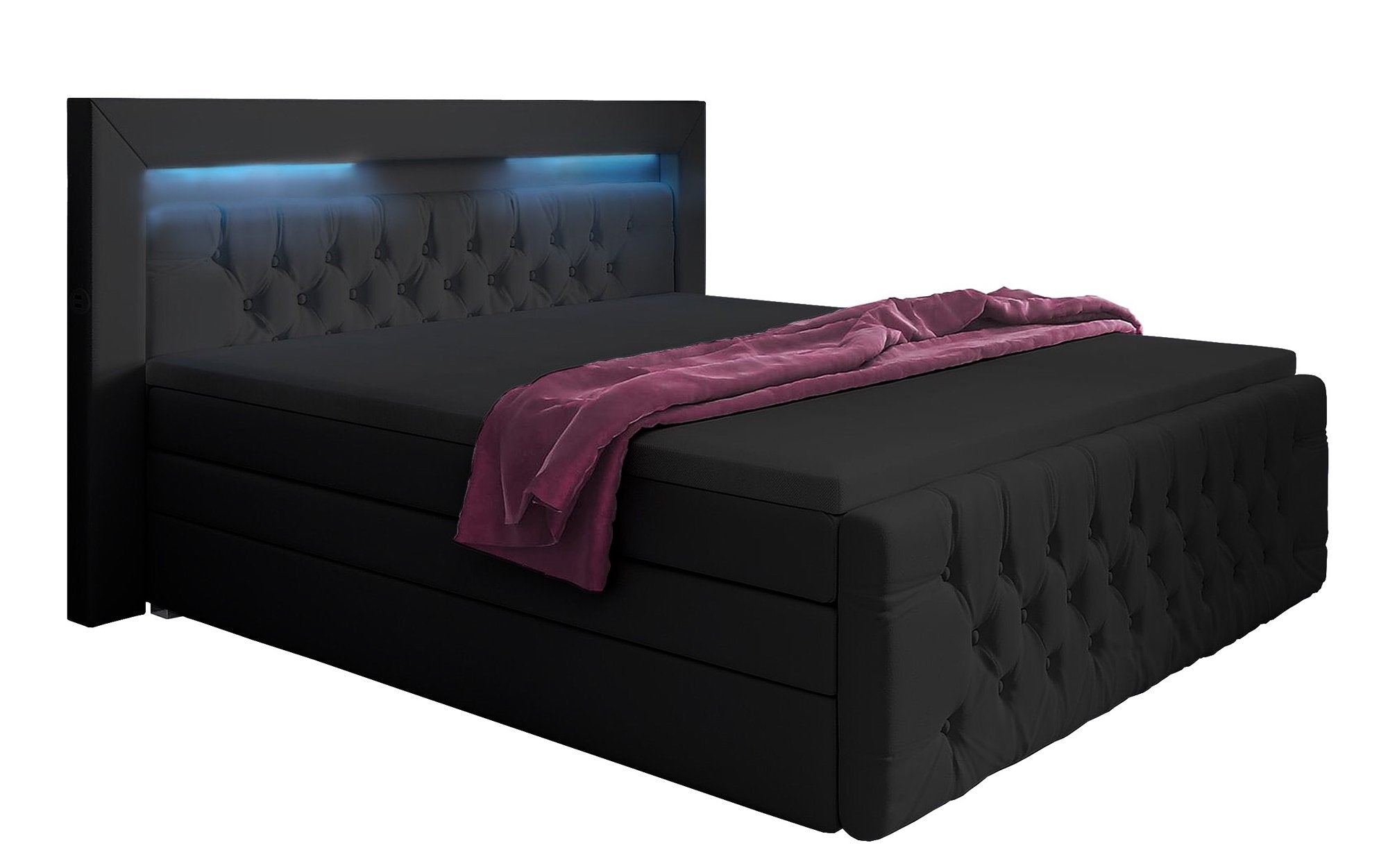 Luxuriöses Boxspringbett Sonno: LED, USB, Stauraum – Ultimativer Schlafkomfort