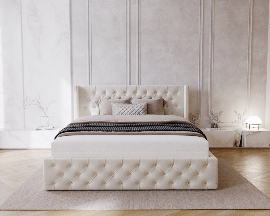 Celestia Designer Samt Polsterbett mit Integriertem Stauraum für Luxuriösen Schlaf