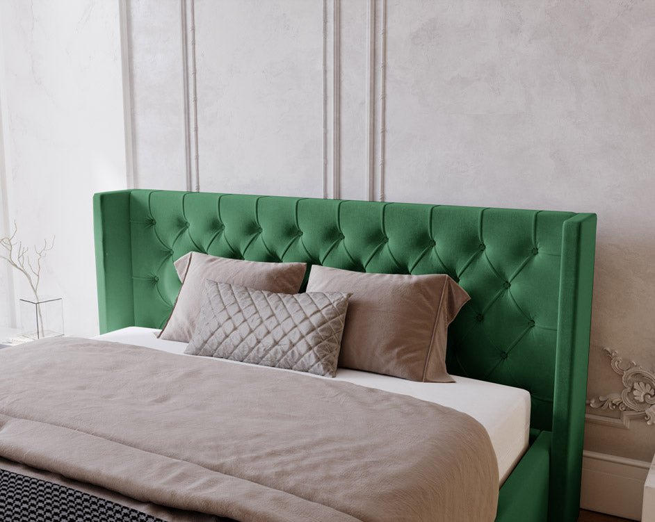 Celestia Designer Samt Polsterbett mit Integriertem Stauraum für Luxuriösen Schlaf