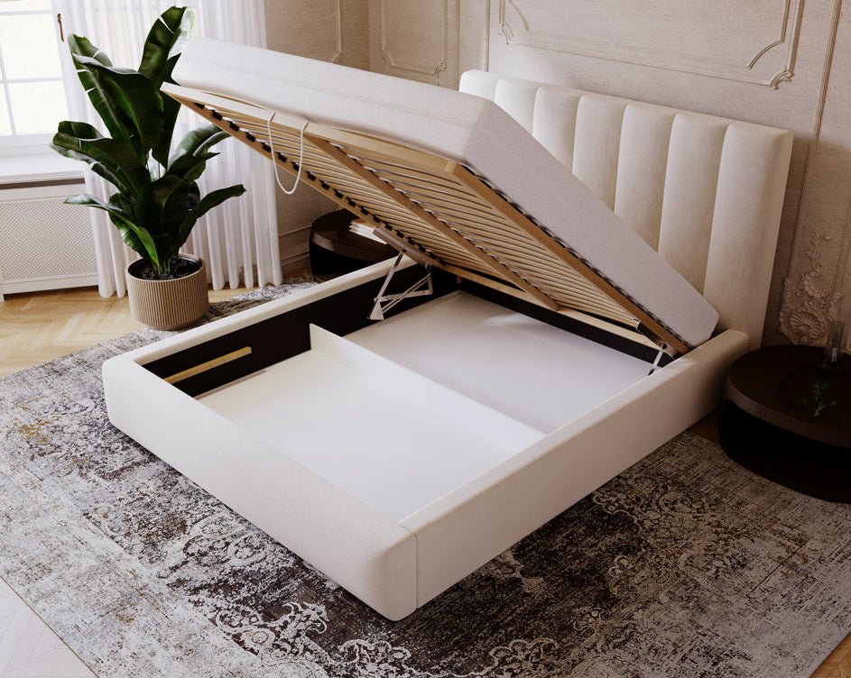 Luxuriöses Samt Polsterbett Lunera mit Stauraum: Modern, Elegant, Komfortabel