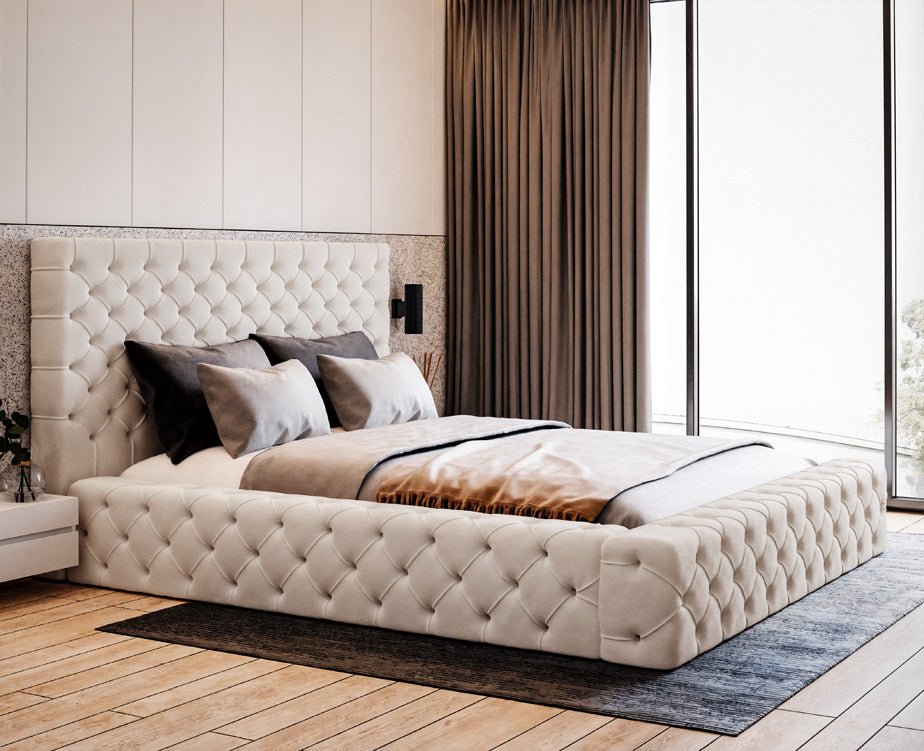Luxuriöses Designer Samt Polsterbett Lana mit großem Stauraum – Modern & Bequem
