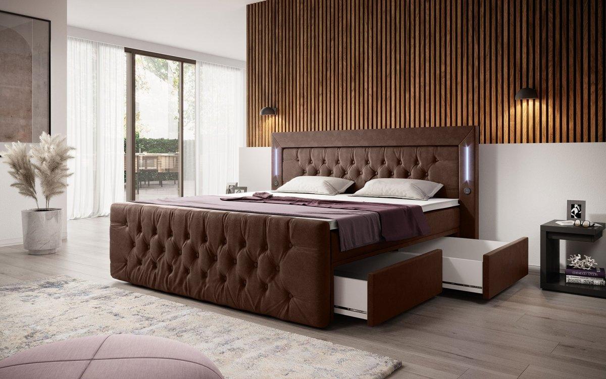 Luxuriöses Boxspringbett Diva: Modern, Komfortabel mit USB, LED und Stauraum