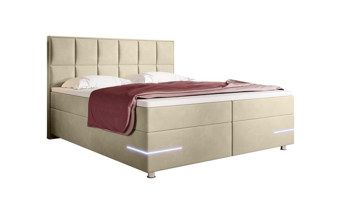 Luxuriöses Samt Boxspringbett Lea mit Integrierter LED-Beleuchtung für Optimalen Schlafkomfort