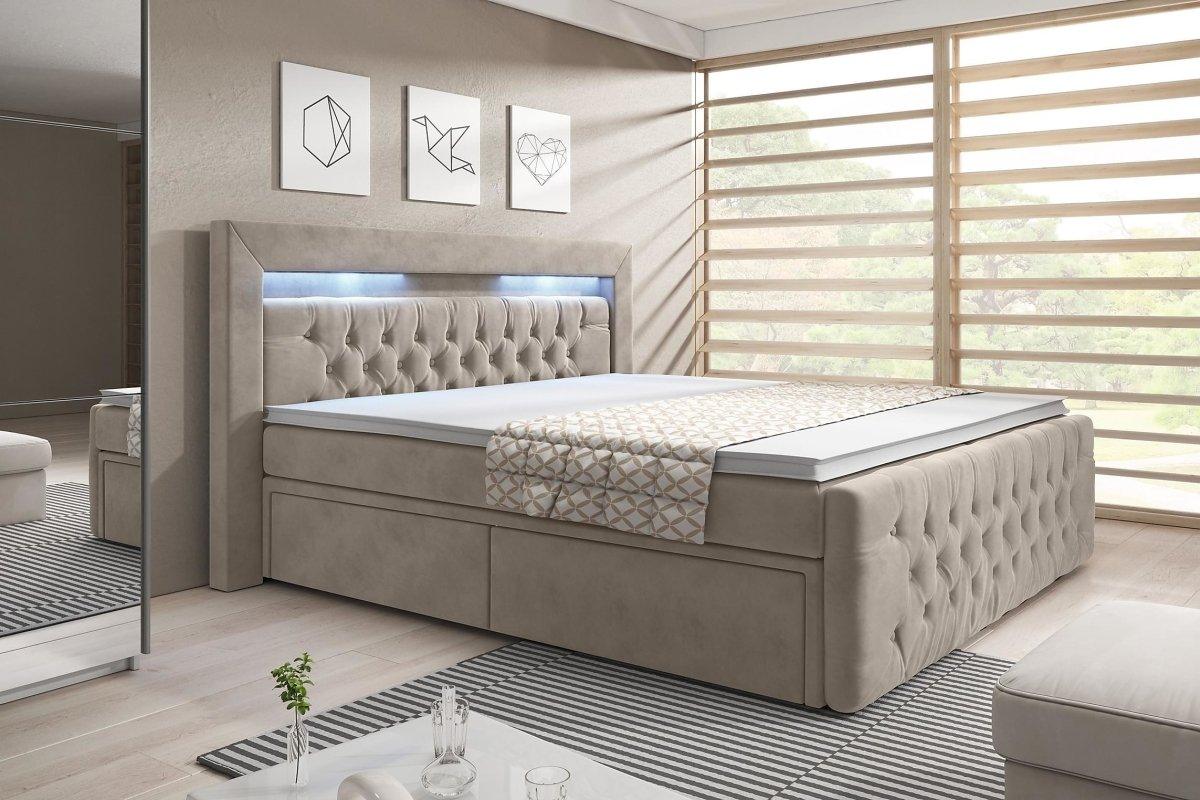 Luxus Menzogna Samt Boxspringbett mit LED-Beleuchtung und Stauraum Schubladen