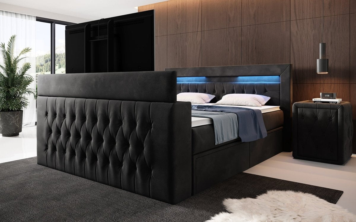 Luxuriöses Boxspringbett Menzogna: TV-Lift, USB, Stauraum für modernes Schlafzimmer
