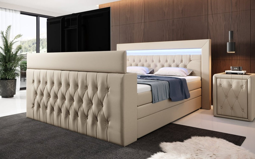 Luxuriöses Sonino Boxspringbett mit TV-Lift, RGB-Beleuchtung und Stauraum