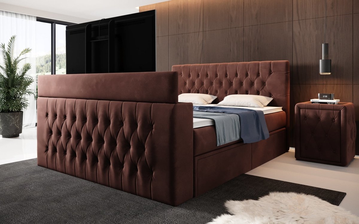 Luxuriöses Boxspringbett Vulnero mit Integriertem TV-Lift und Praktischem Stauraum