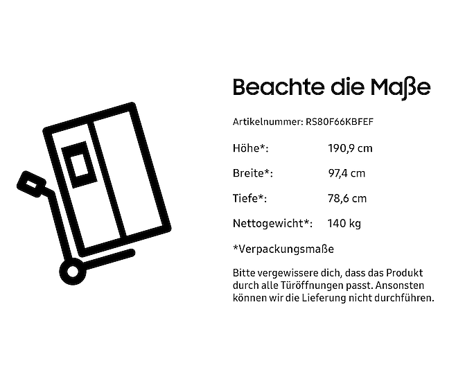 Samsung RS80F Bespoke Side-by-Side Kühlschrank, Schwarz, AI-Steuerung, Wasserspender, 634L