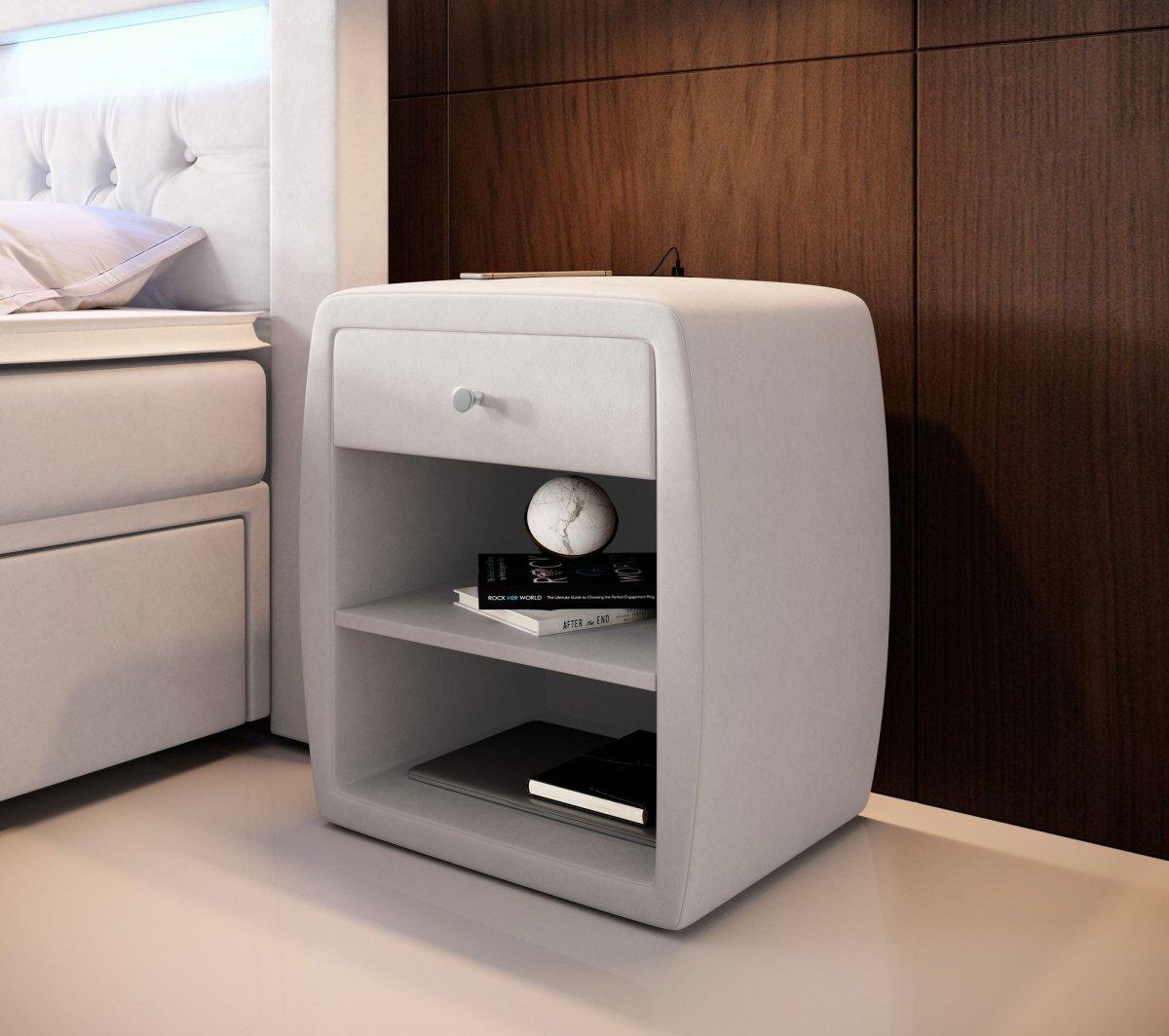 Eleganter Samt Designer Nachttisch Lilly mit USB-Ladefunktion – Stilvoll & Praktisch