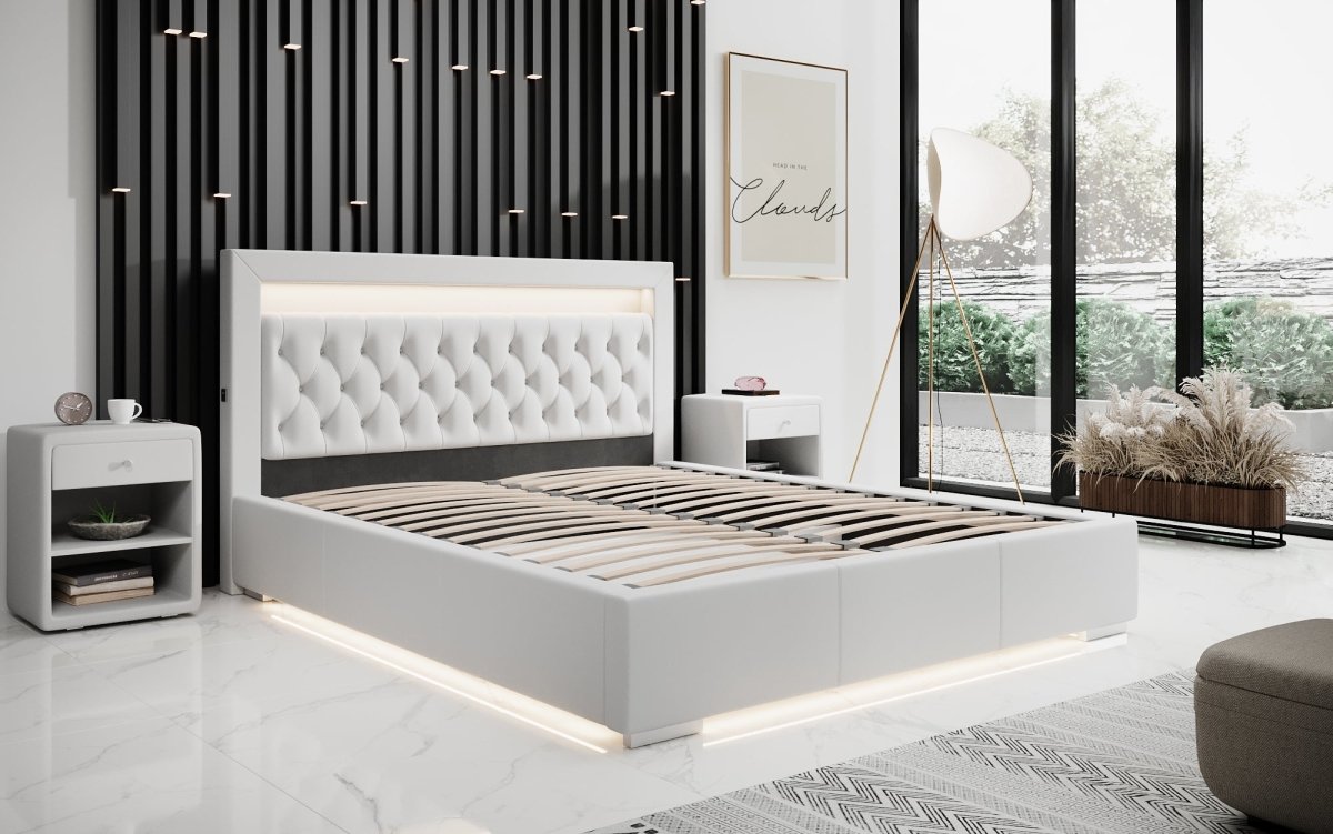 Infinity Designer Polsterbett: RGB-LED, USB-Ladefunktion, cleverer Stauraum inklusive