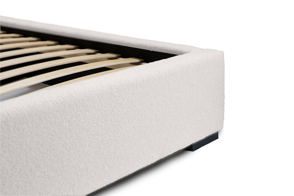 Luxuriöses Designer Bouclé Polsterbett Namino mit Großem Integriertem Stauraum