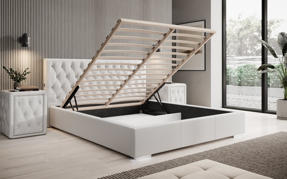 Luxus Designer Polsterbett Porto: LED-Füße, USB-Anschluss, Praktischer Stauraum
