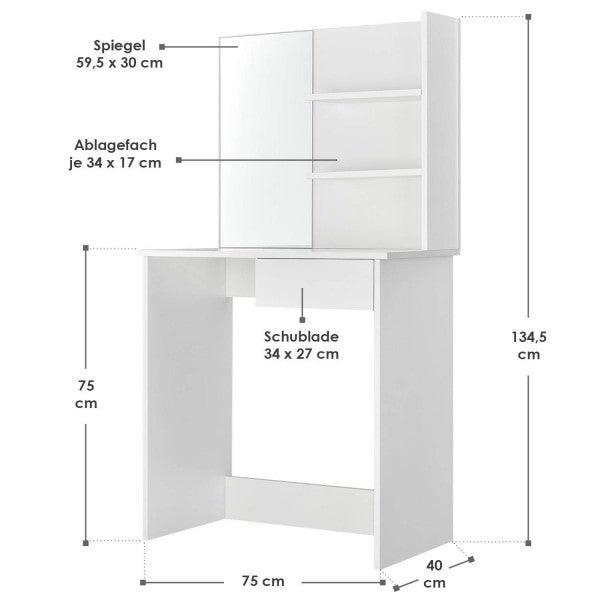 Eleganter Designer Schminktisch Charme mit Spiegel, Schublade und Regalen für Kosmetik