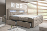 Lade das Bild in den Galerie-Viewer, Menzogna Boxspringbett mit LED-Beleuchtung und Stauraum – Samt-Luxus für Ihr Schlafzimmer
