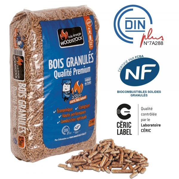 Woodstock Premium Holzpellets: 3 Paletten, DINplus/NF-zertifiziert, effizient, sauber, staubfrei