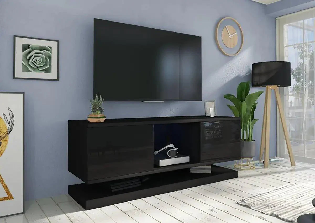 Hängendes Lowboard Due: Modernes, schwebendes TV-Lowboard mit Grifflos-Stauraum in Eichenoptik