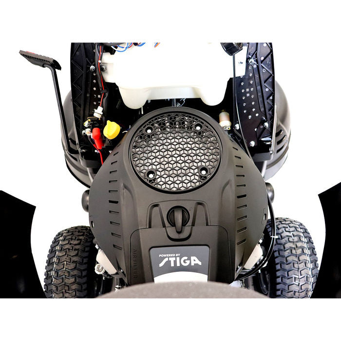 BLACK EDITION® PRO 220/102 Twin H Rasentraktor: Leistungsstarker 2-Zylinder STIGA Aufsitzmäher, 102 cm Schnittbreite, Hydrostatgetriebe