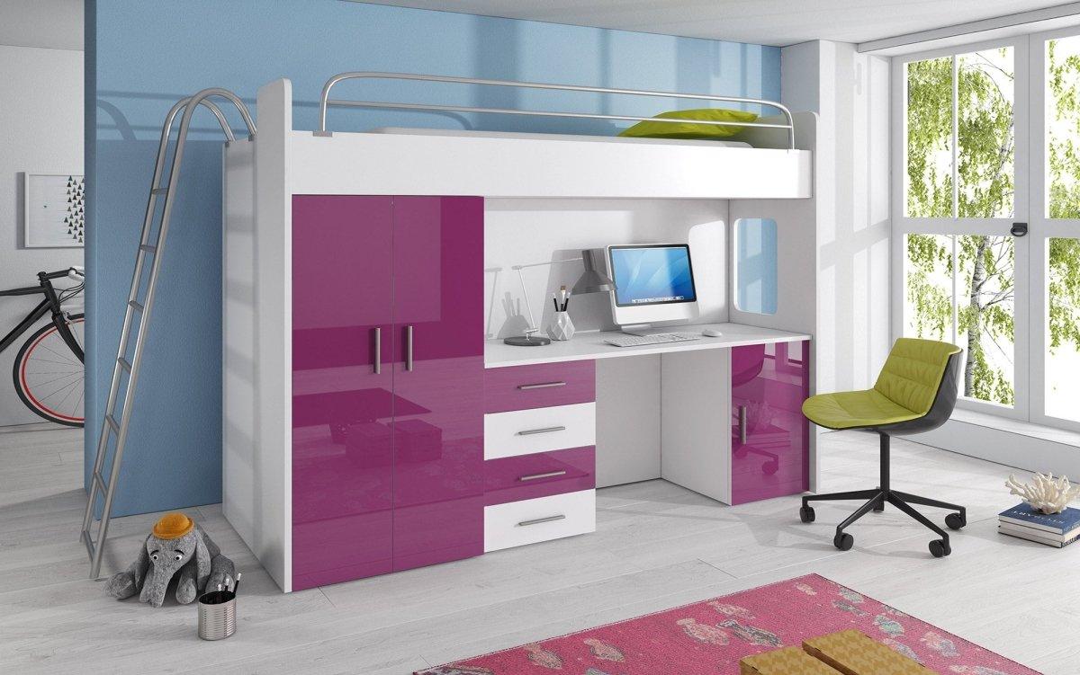 Funktionelles Kinderhochbett Study mit integriertem Schreibtisch und Stauraum