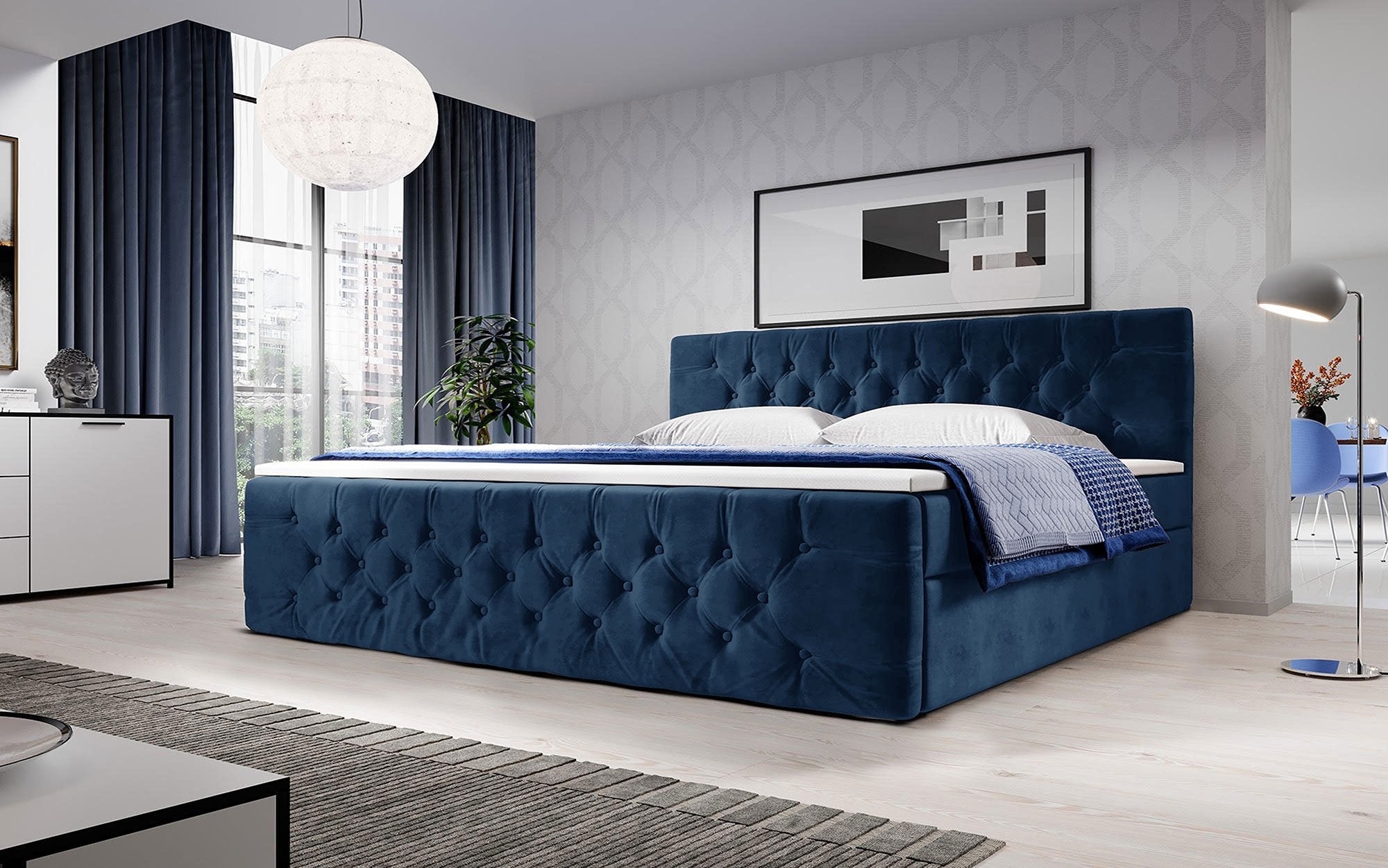 Velutto Boxspringbett Samtbezug Stauraum 6 Farben Chesterfield-Stil Bonnellfederkernmatratze Luxus