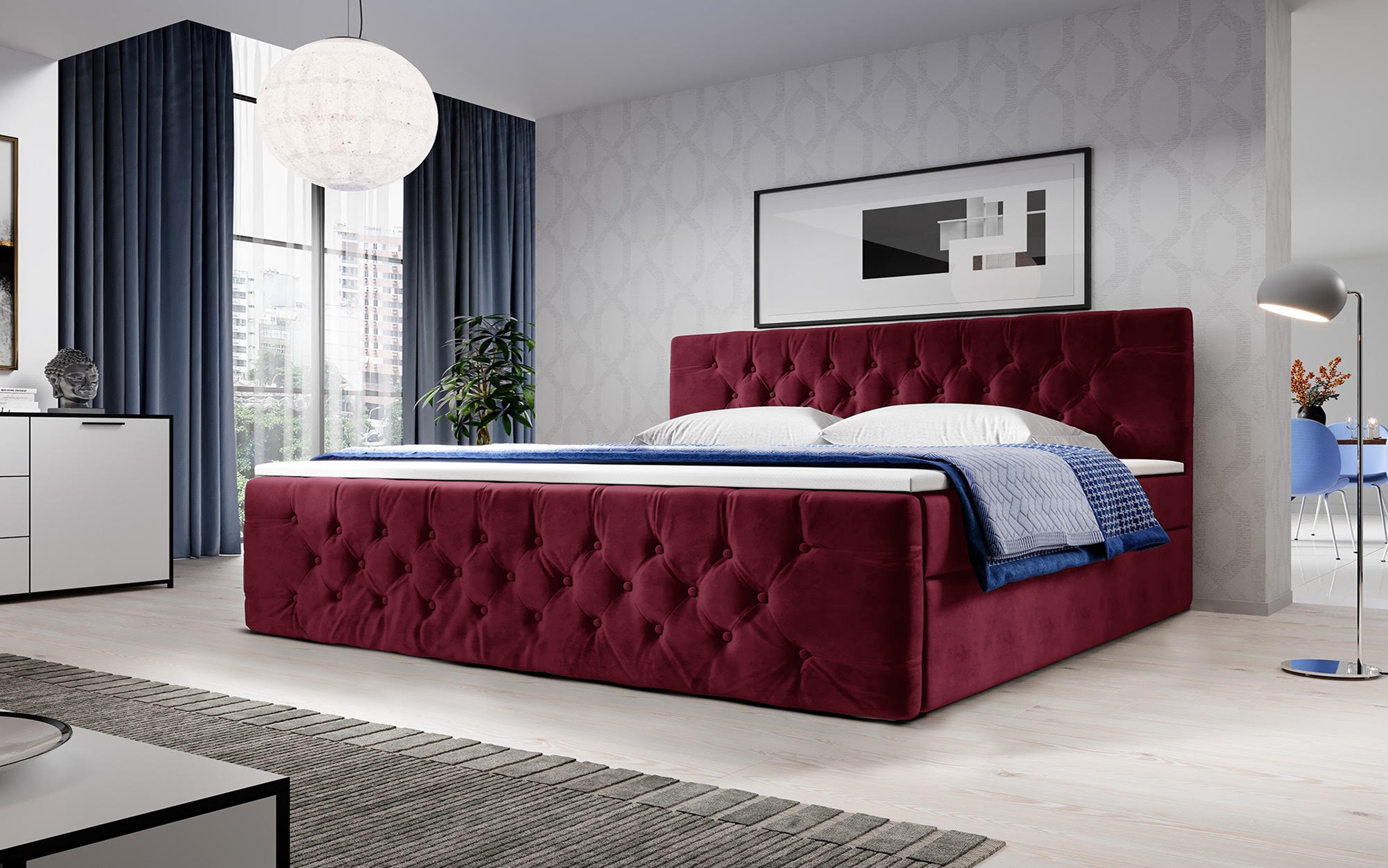 Velutto Boxspringbett Samtbezug Stauraum 6 Farben Chesterfield-Stil Bonnellfederkernmatratze Luxus