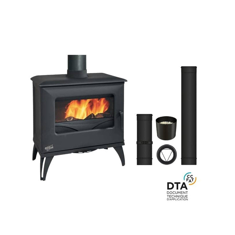 Godin Cube Holzofen-Paket: Effizienter 8 kW Kaminofen mit Oberausgang und Gussheizung