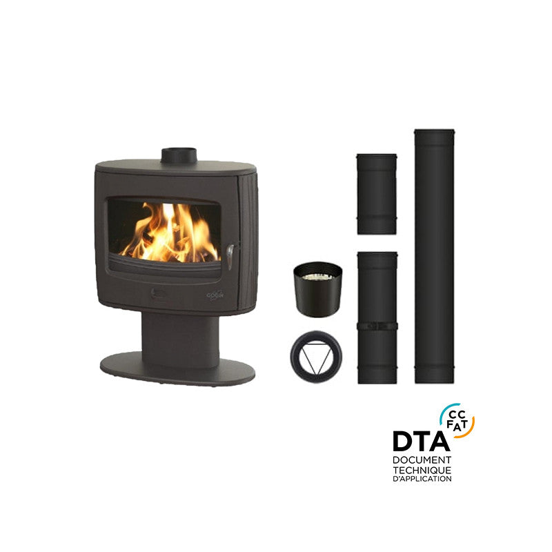 Godin Eliot Holzofen-Set 8 kW: Gusseisenofen mit Oberausgang und Installationskit