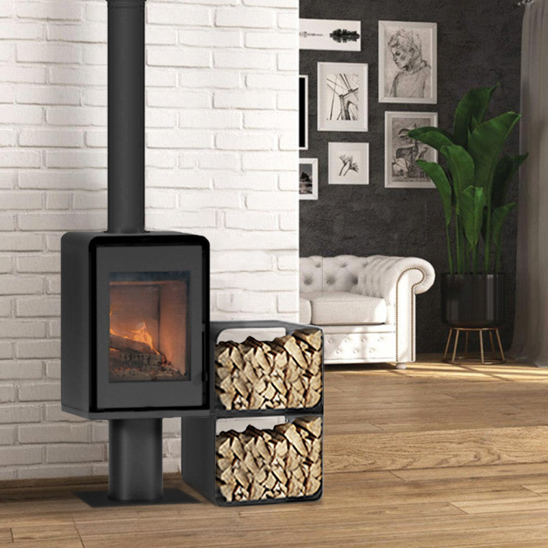 ETNA Domino Holzofen 8,5 kW mit Standfuß und 2-Etagen-Holzlager Modul