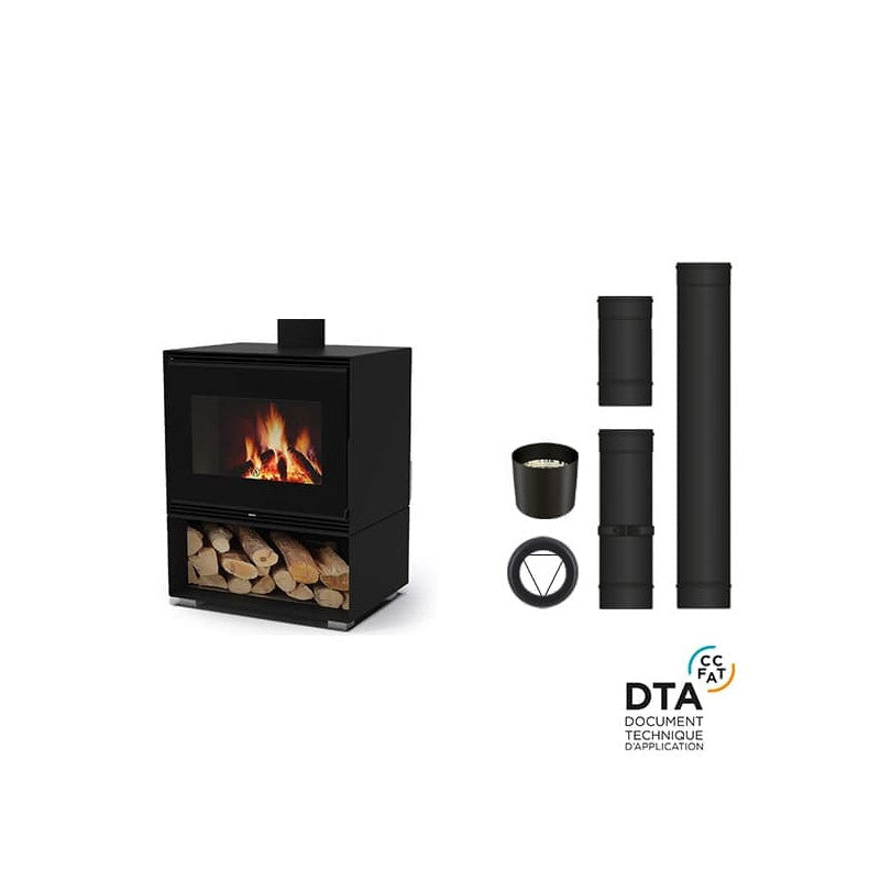 Orta 11 kW Holzofen-Komplettpaket mit Warmluftsystem und oberem Abzug