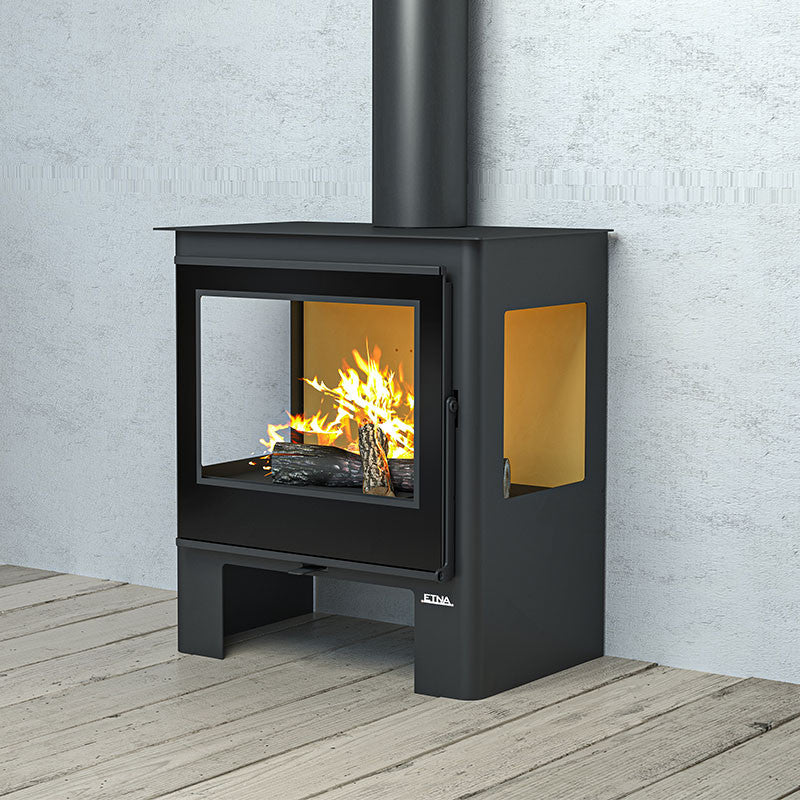 Shiva Etna 10 kW Holzofen: 3-Scheiben-Panoramablick, Dreifachverbrennung, 56 cm Holzscheite