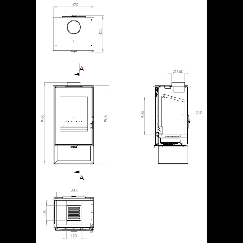 Aicardo Kaminofen - 7,5 kW Holzofen, effizient, umweltfreundlich, Gusseisen-Rost