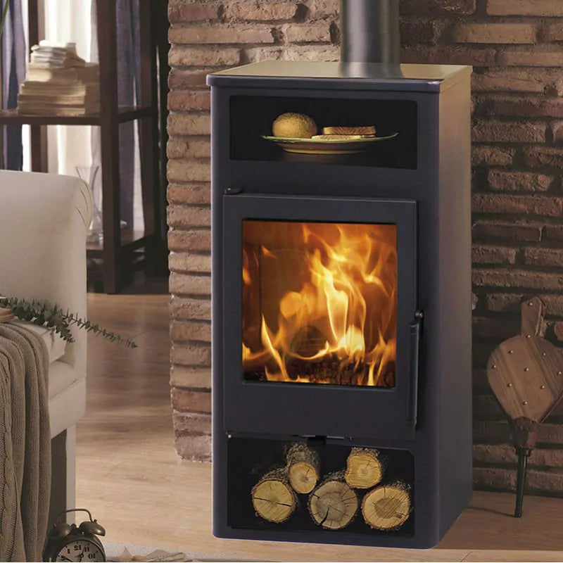 Altea Panadero Kaminofen mit Warmhalteplatte, 5,9 kW, dreifache Verbrennung, großes Flammenbild