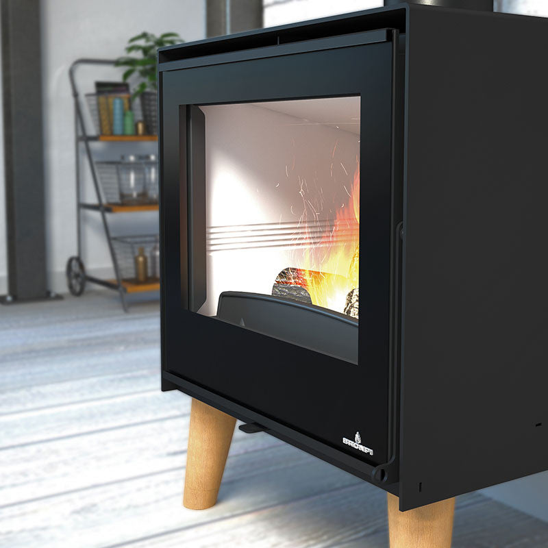 ARUS Holzofen 12,5 kW: Effiziente Dreifachverbrennung, FireTek & Stilvolle Holzfüße