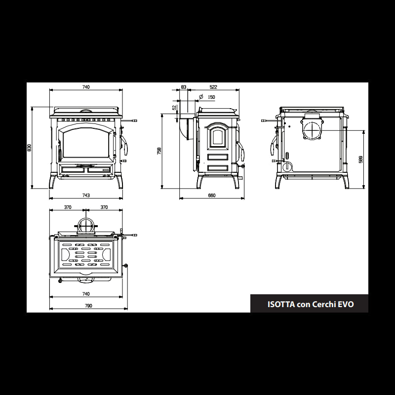 Robuster La Nordica Isotta con cerchi Evo Holzofen mit Kochplatte – 11,9 kW Leistung